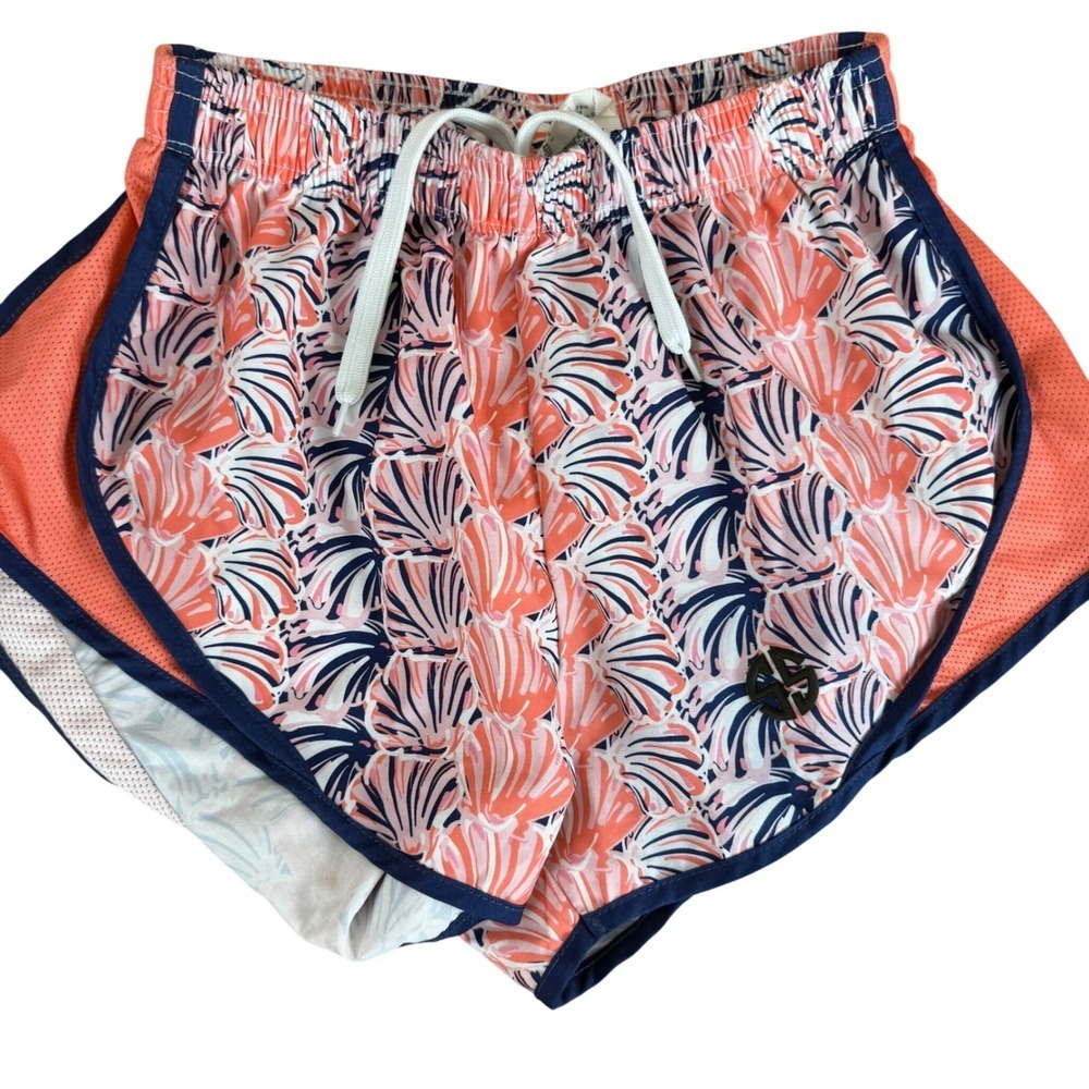 SALE Simply Southern YL Coral‎ Navy Shells Athletic Running Shorts Kids